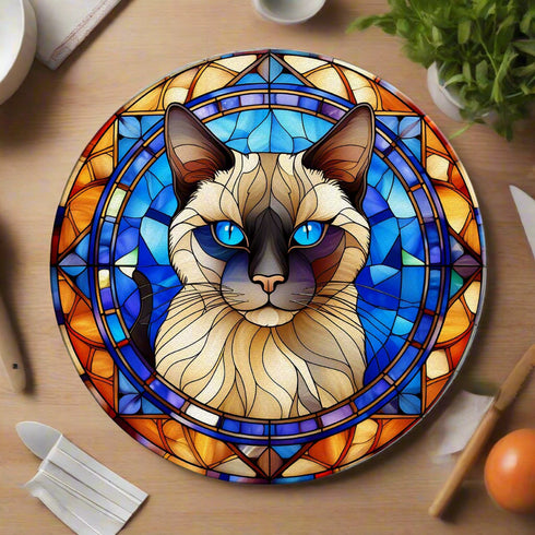 Cat Siamese Glass Suncatcher Worktop Saver